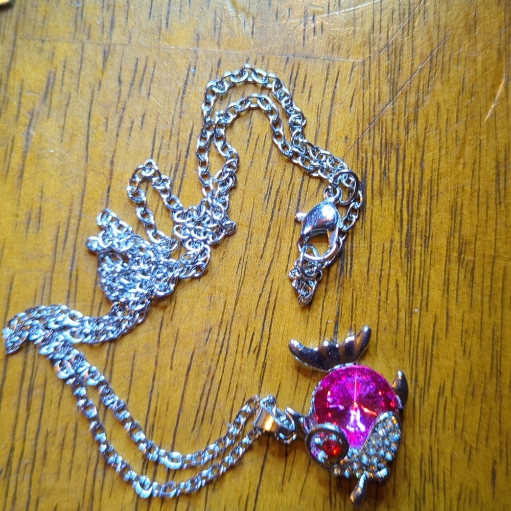Pretty Pink Crystal Fish Necklace 20" Chain